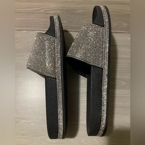 Womens Steve Madden NYC Bling Slide Sandals Sparkle Size 9.5 Black